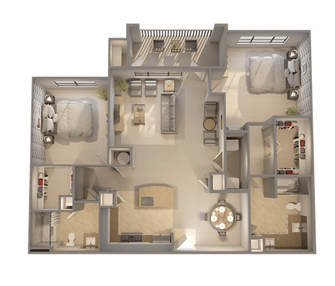 Floor plan for 2 beds, 2 baths, 1200 sqft